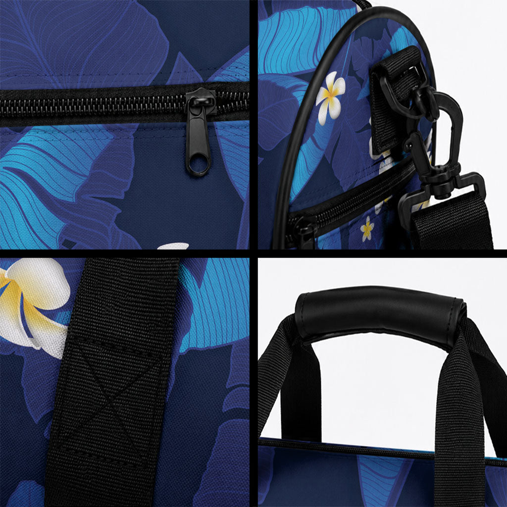 Teal Purple Banana Leaf Hawaii Duffle Bag Lau Maia Plumeria Tropical Summer Vibes
