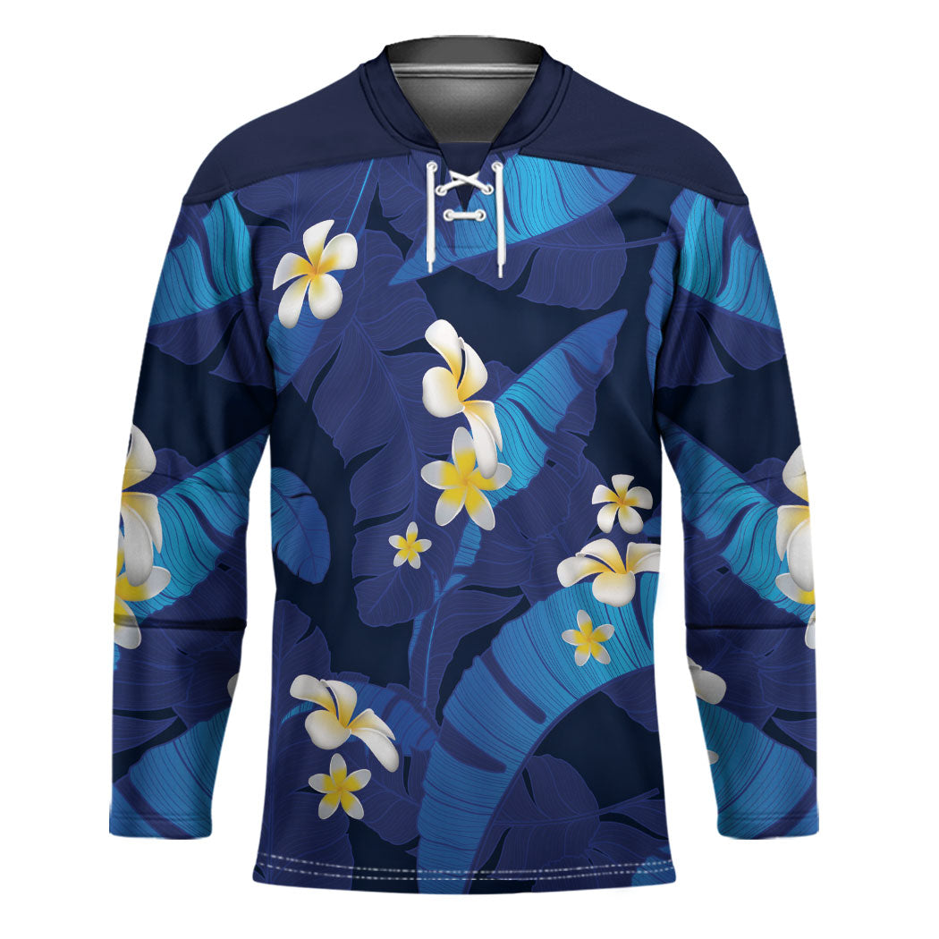 Teal Purple Banana Leaf Hawaii Hockey Jersey Lau Maia Plumeria Tropical Summer Vibes LT14 Unisex Teal Purple - Polynesian Pride