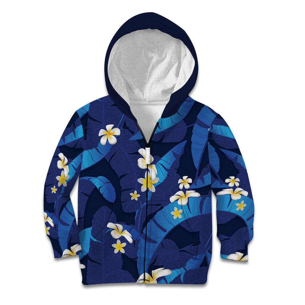 Teal Purple Banana Leaf Hawaii Kid Hoodie Lau Maia Plumeria Tropical Summer Vibes LT14 Zip Hoodie Teal Purple - Polynesian Pride