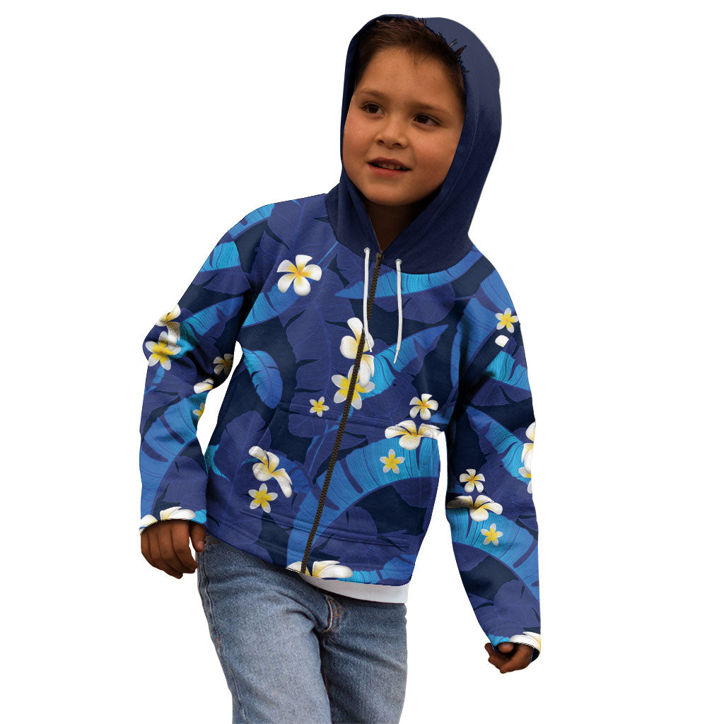 Teal Purple Banana Leaf Hawaii Kid Hoodie Lau Maia Plumeria Tropical Summer Vibes LT14 - Polynesian Pride
