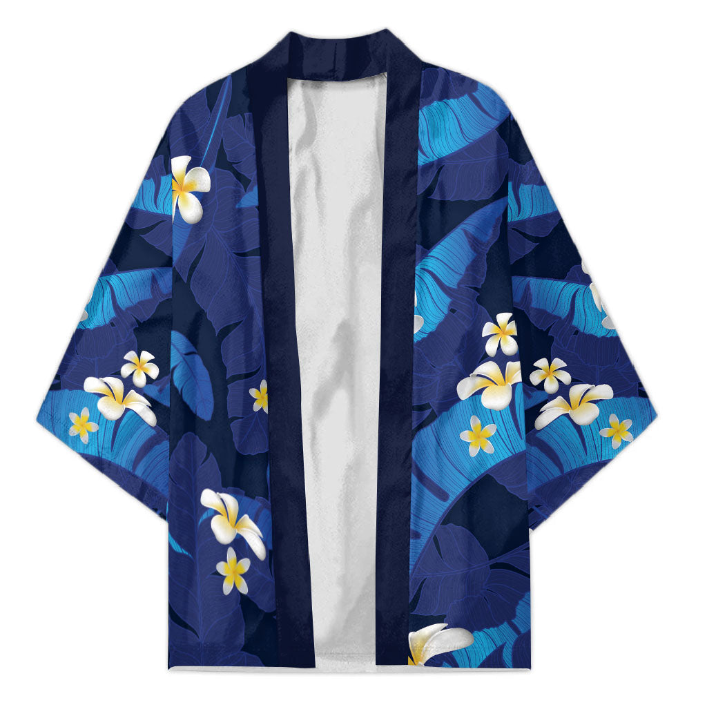 Teal Purple Banana Leaf Hawaii Kimono Lau Maia Plumeria Tropical Summer Vibes LT14 Unisex Teal Purple - Polynesian Pride