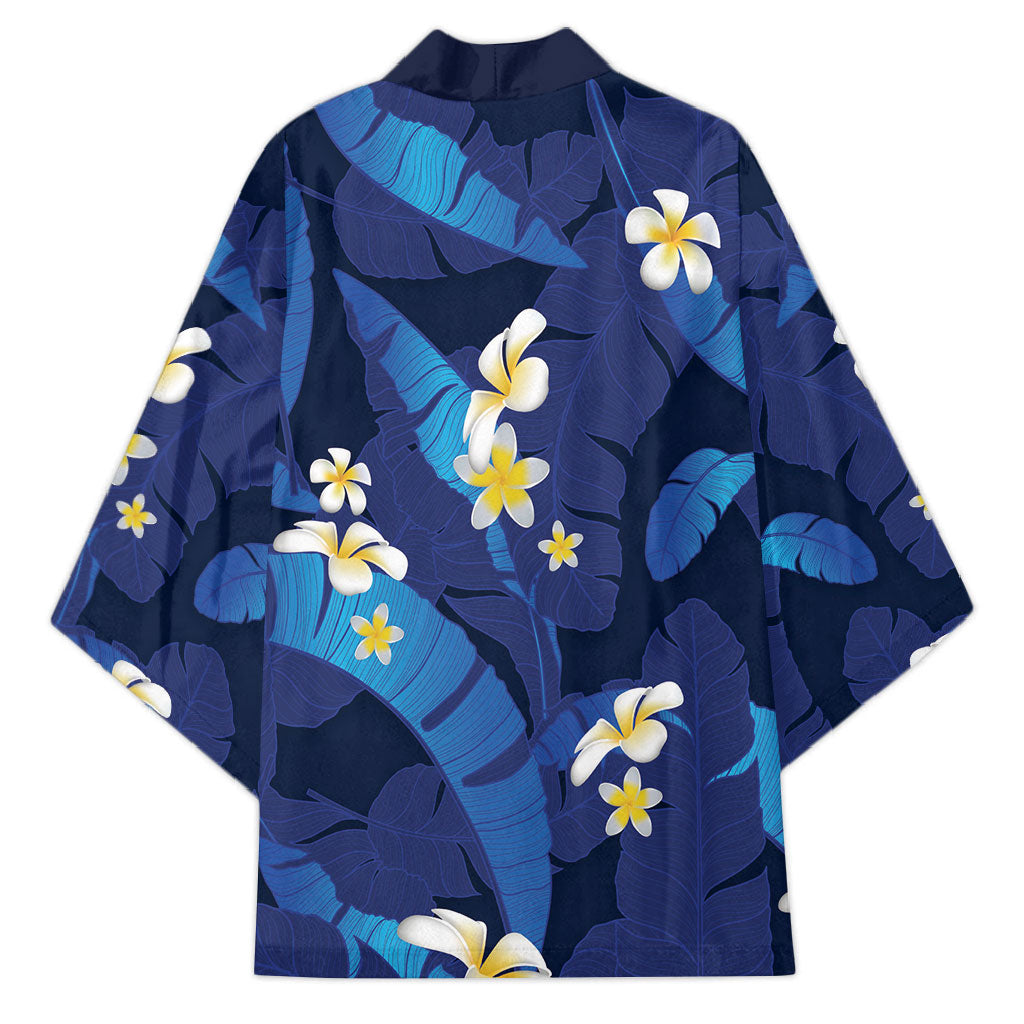Teal Purple Banana Leaf Hawaii Kimono Lau Maia Plumeria Tropical Summer Vibes LT14 - Polynesian Pride