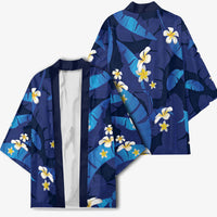Teal Purple Banana Leaf Hawaii Kimono Lau Maia Plumeria Tropical Summer Vibes LT14 - Polynesian Pride