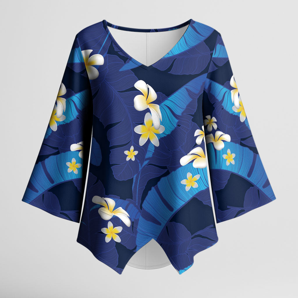 Teal Purple Banana Leaf Hawaii Kimono Sleeve Blouse Lau Maia Plumeria Tropical Summer Vibes LT14 Female Teal Purple - Polynesian Pride