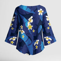 Teal Purple Banana Leaf Hawaii Kimono Sleeve Blouse Lau Maia Plumeria Tropical Summer Vibes LT14 - Polynesian Pride