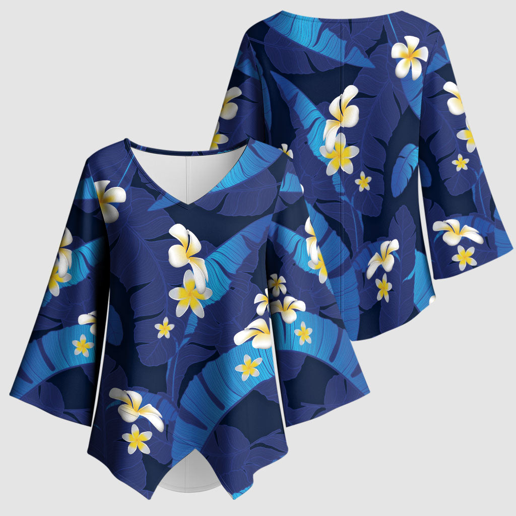 Teal Purple Banana Leaf Hawaii Kimono Sleeve Blouse Lau Maia Plumeria Tropical Summer Vibes LT14 - Polynesian Pride