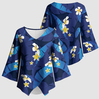 Teal Purple Banana Leaf Hawaii Kimono Sleeve Blouse Lau Maia Plumeria Tropical Summer Vibes LT14 - Polynesian Pride