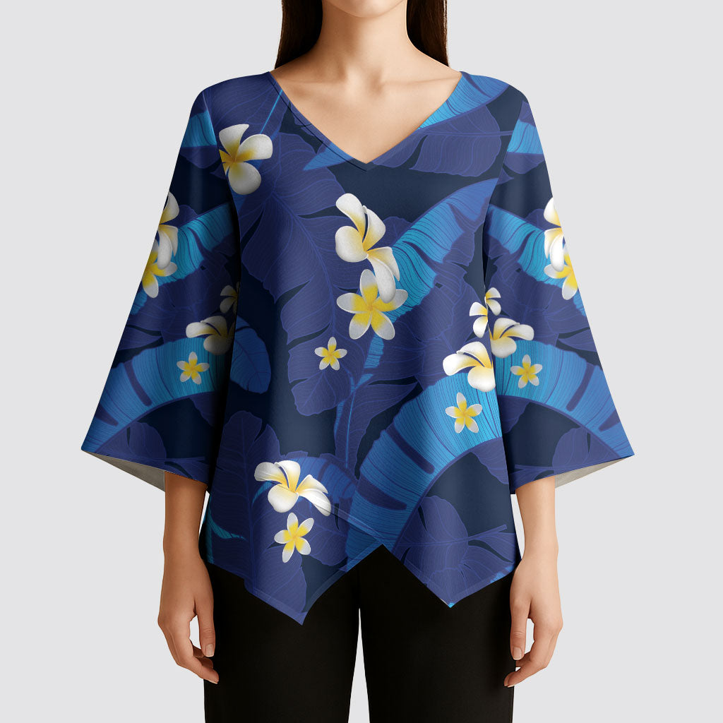 Teal Purple Banana Leaf Hawaii Kimono Sleeve Blouse Lau Maia Plumeria Tropical Summer Vibes LT14 - Polynesian Pride