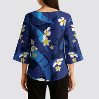 Teal Purple Banana Leaf Hawaii Kimono Sleeve Blouse Lau Maia Plumeria Tropical Summer Vibes LT14 - Polynesian Pride