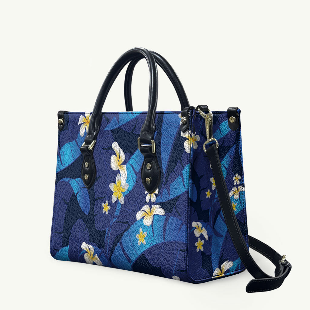 Teal Purple Banana Leaf Hawaii Leather Bag Lau Maia Plumeria Tropical Summer Vibes LT14 Teal Purple - Polynesian Pride
