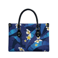 Teal Purple Banana Leaf Hawaii Leather Bag Lau Maia Plumeria Tropical Summer Vibes LT14 - Polynesian Pride