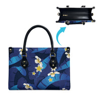Teal Purple Banana Leaf Hawaii Leather Bag Lau Maia Plumeria Tropical Summer Vibes LT14 - Polynesian Pride