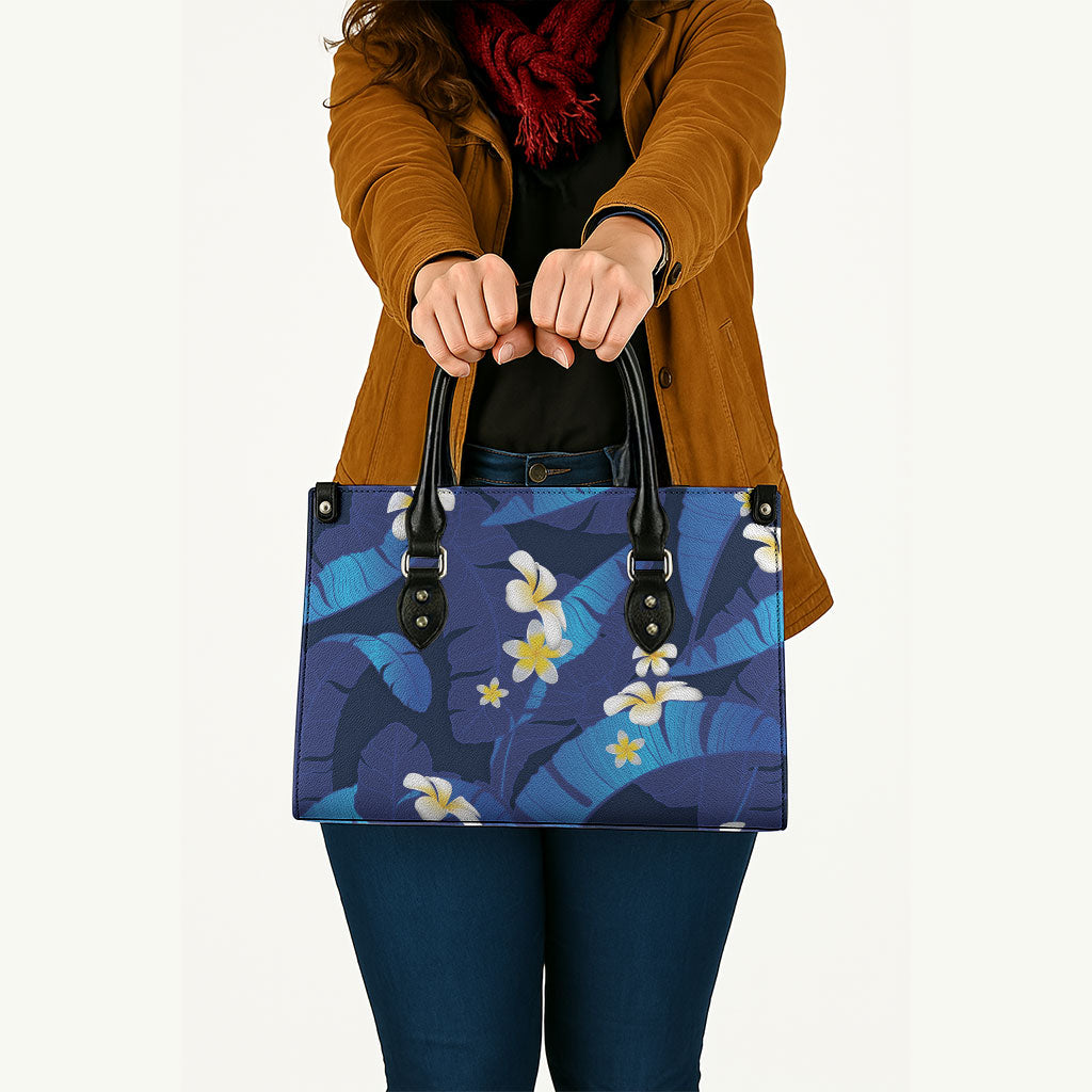 Teal Purple Banana Leaf Hawaii Leather Bag Lau Maia Plumeria Tropical Summer Vibes LT14 - Polynesian Pride