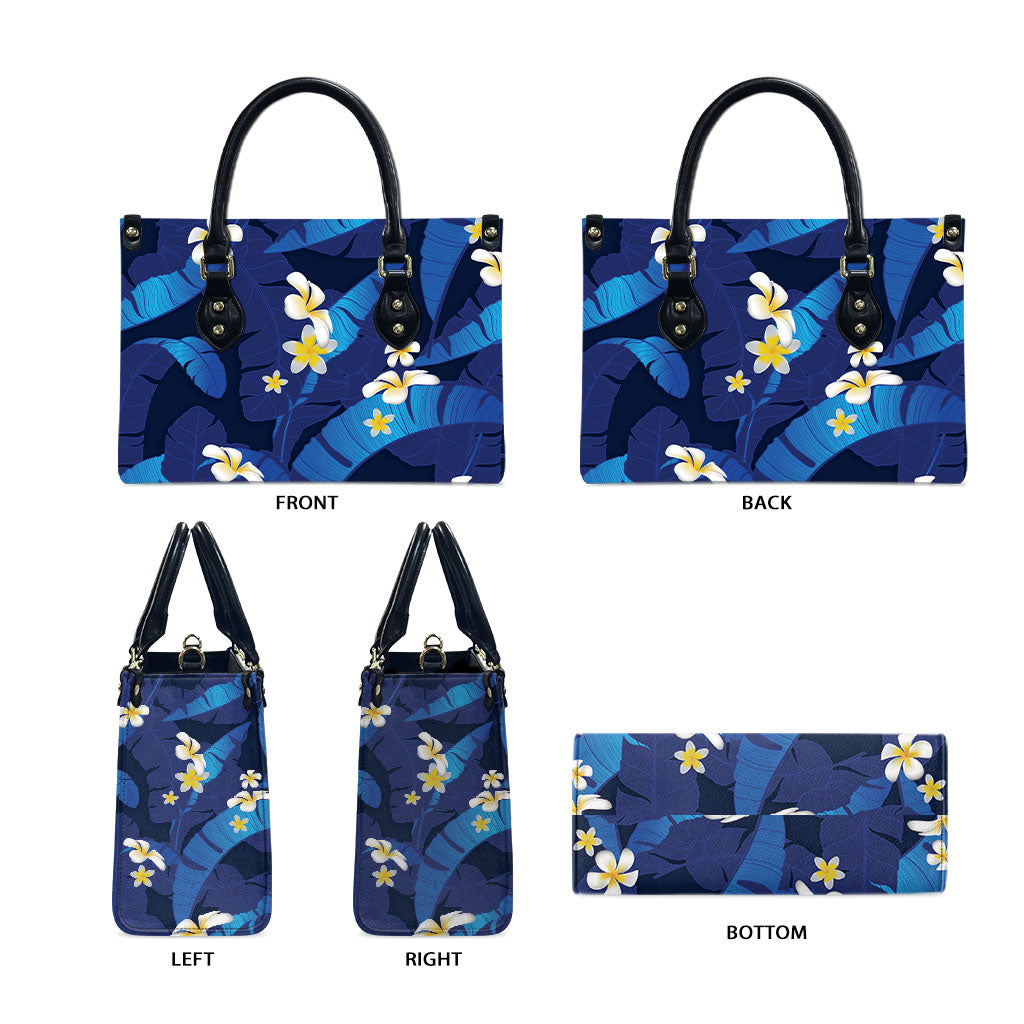 Teal Purple Banana Leaf Hawaii Leather Bag Lau Maia Plumeria Tropical Summer Vibes LT14 - Polynesian Pride
