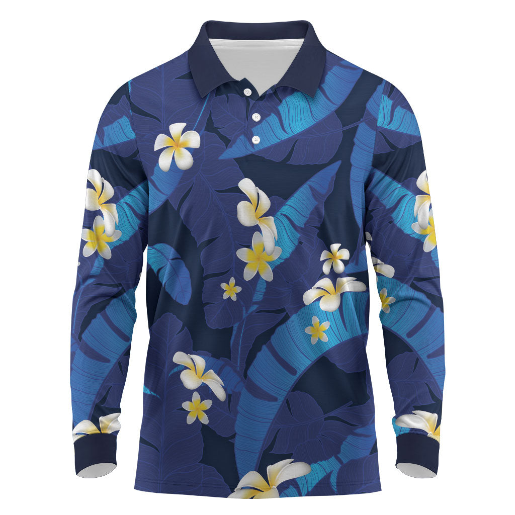 Teal Purple Banana Leaf Hawaii Long Sleeve Polo Shirt Lau Maia Plumeria Tropical Summer Vibes LT14 Teal Purple - Polynesian Pride