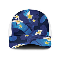 Teal Purple Banana Leaf Hawaii Mesh Trucker Cap Lau Maia Plumeria Tropical Summer Vibes LT14 One Size White Teal Purple - Polynesian Pride