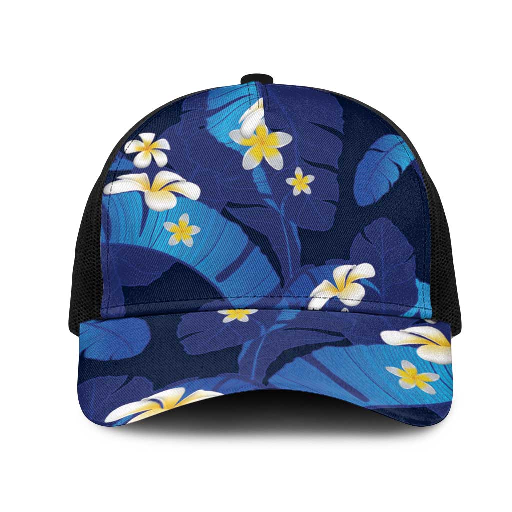 Teal Purple Banana Leaf Hawaii Mesh Trucker Cap Lau Maia Plumeria Tropical Summer Vibes LT14 One Size Black Teal Purple - Polynesian Pride