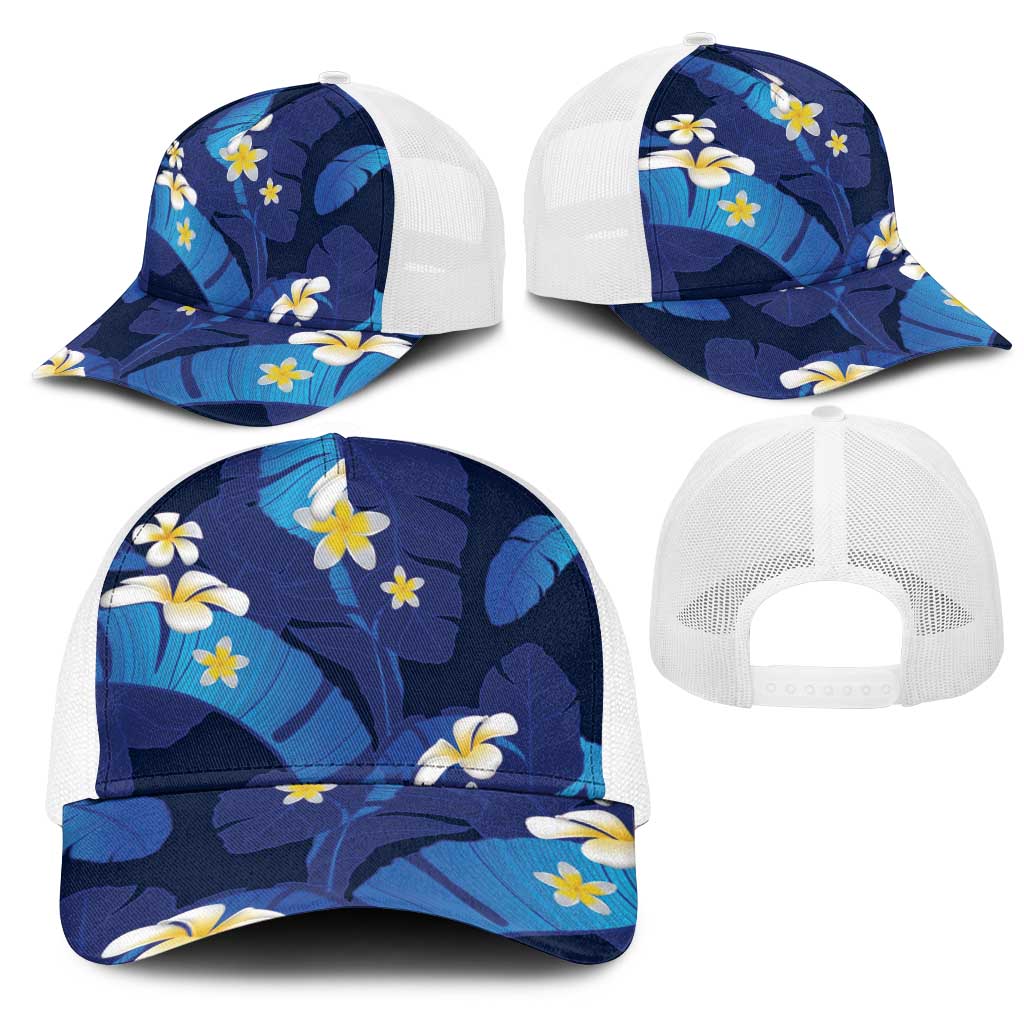 Teal Purple Banana Leaf Hawaii Mesh Trucker Cap Lau Maia Plumeria Tropical Summer Vibes LT14 - Polynesian Pride