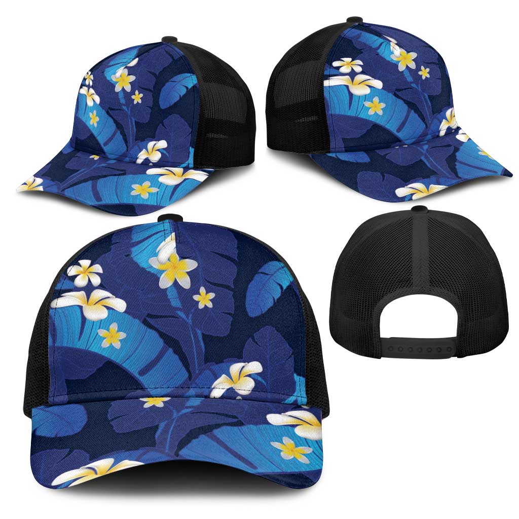 Teal Purple Banana Leaf Hawaii Mesh Trucker Cap Lau Maia Plumeria Tropical Summer Vibes LT14 - Polynesian Pride