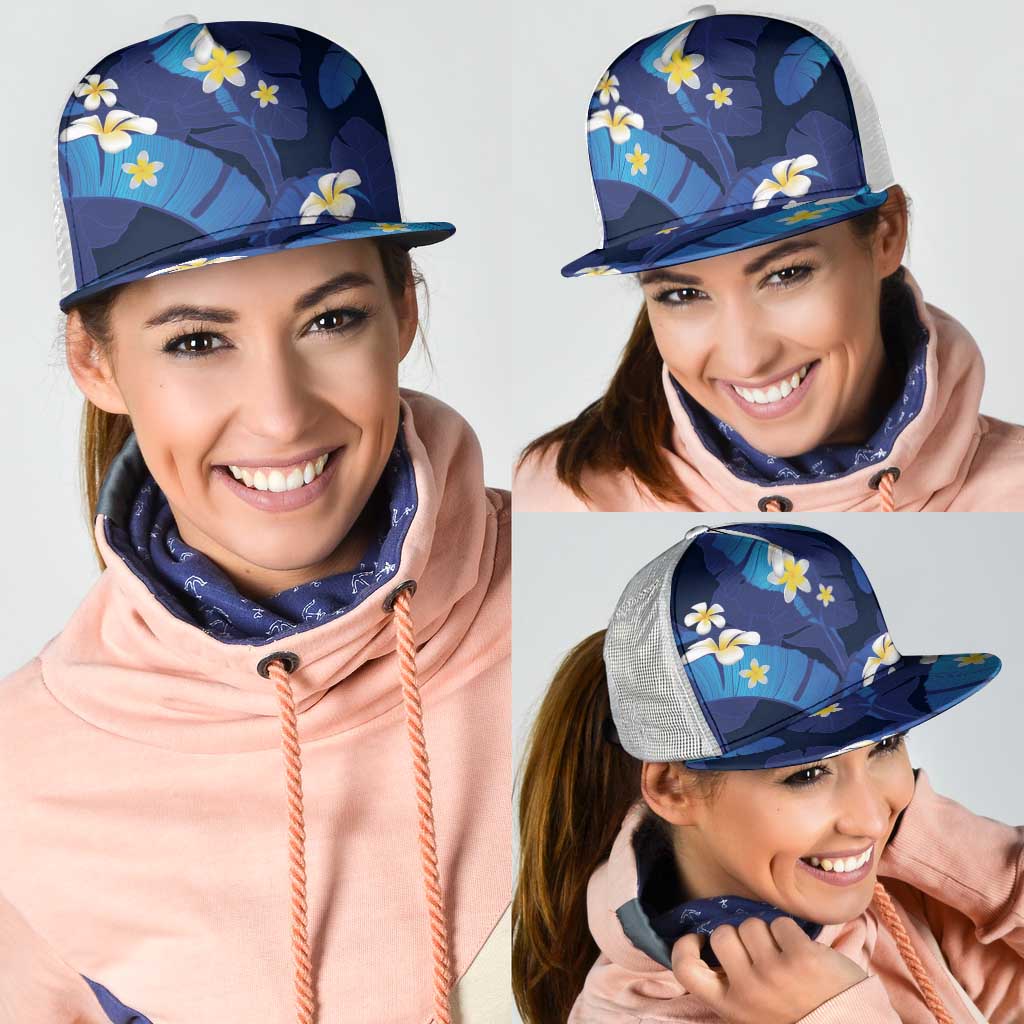 Teal Purple Banana Leaf Hawaii Mesh Trucker Cap Lau Maia Plumeria Tropical Summer Vibes LT14 - Polynesian Pride