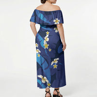 Teal Purple Banana Leaf Hawaii Off Shoulder Maxi Dress Lau Maia Plumeria Tropical Summer Vibes LT14 - Polynesian Pride