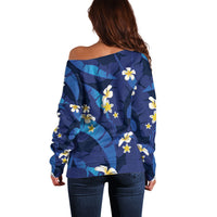 Teal Purple Banana Leaf Hawaii Off Shoulder Sweater Lau Maia Plumeria Tropical Summer Vibes LT14 - Polynesian Pride
