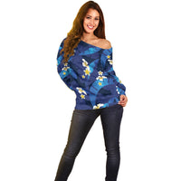 Teal Purple Banana Leaf Hawaii Off Shoulder Sweater Lau Maia Plumeria Tropical Summer Vibes LT14 - Polynesian Pride