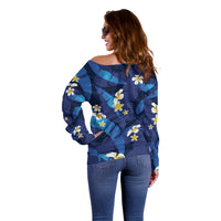 Teal Purple Banana Leaf Hawaii Off Shoulder Sweater Lau Maia Plumeria Tropical Summer Vibes LT14 - Polynesian Pride