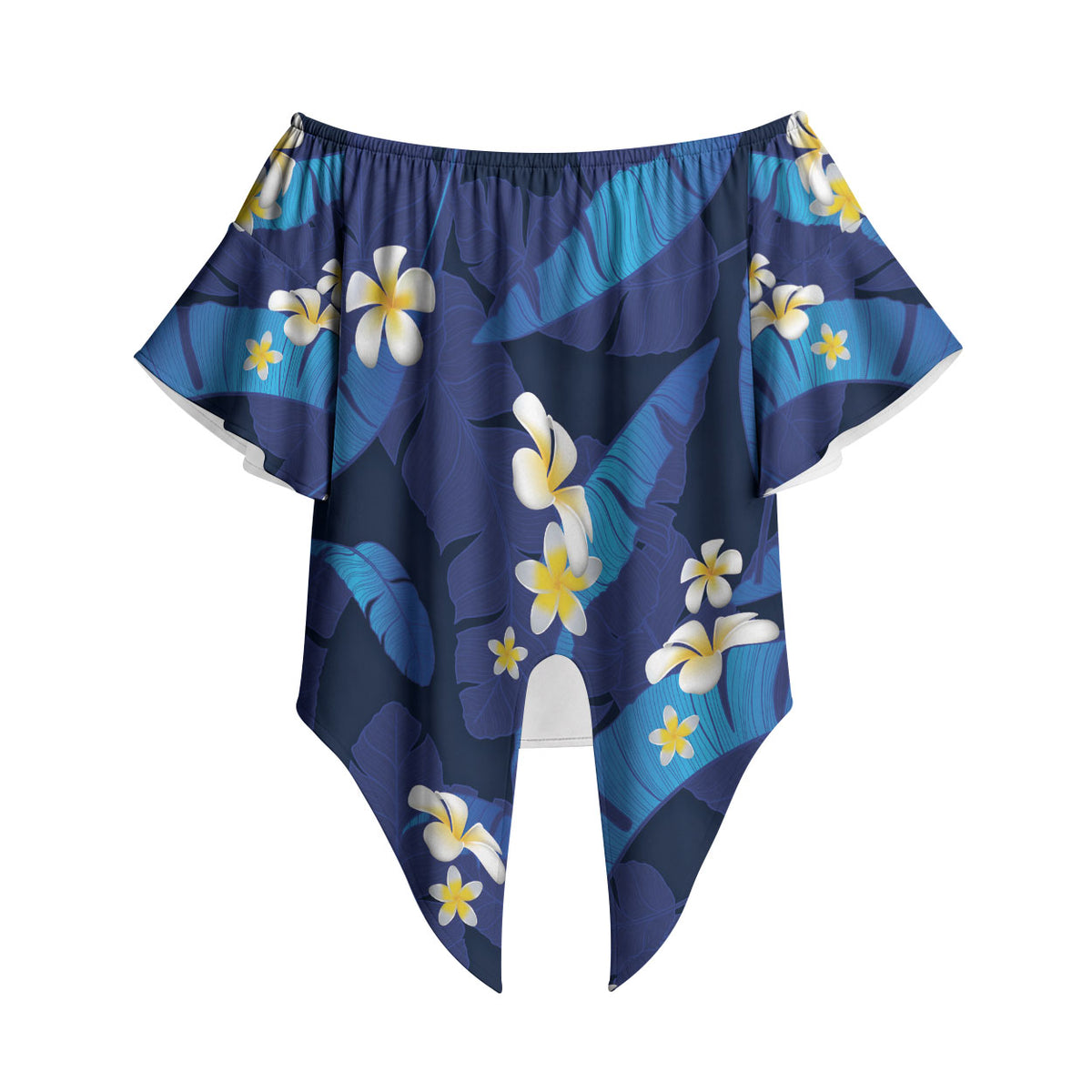 Teal Purple Banana Leaf Hawaii Off Shoulder Wrap Waist Top Lau Maia Plumeria Tropical Summer Vibes LT14 Teal Purple - Polynesian Pride