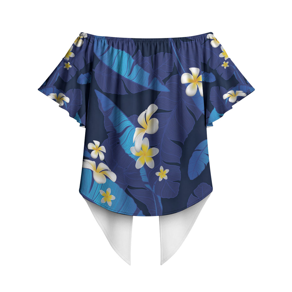 Teal Purple Banana Leaf Hawaii Off Shoulder Wrap Waist Top Lau Maia Plumeria Tropical Summer Vibes LT14 - Polynesian Pride