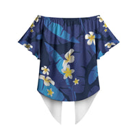 Teal Purple Banana Leaf Hawaii Off Shoulder Wrap Waist Top Lau Maia Plumeria Tropical Summer Vibes LT14 - Polynesian Pride