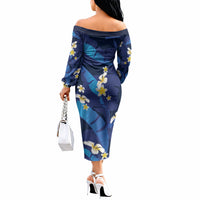 Teal Purple Banana Leaf Hawaii Off The Shoulder Long Sleeve Dress Lau Maia Plumeria Tropical Summer Vibes LT14 - Polynesian Pride