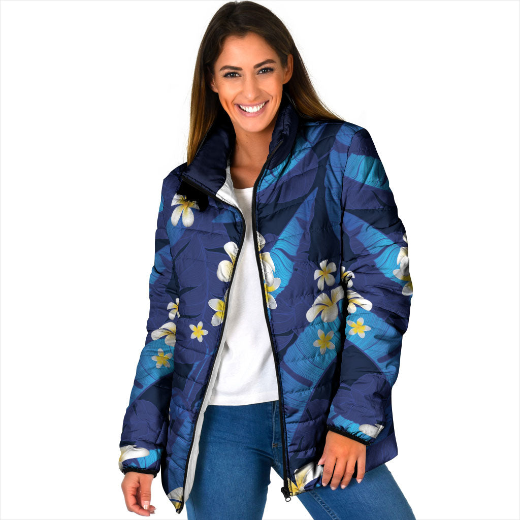 Teal Purple Banana Leaf Hawaii Padded Jacket Lau Maia Plumeria Tropical Summer Vibes LT14 Women Teal Purple - Polynesian Pride
