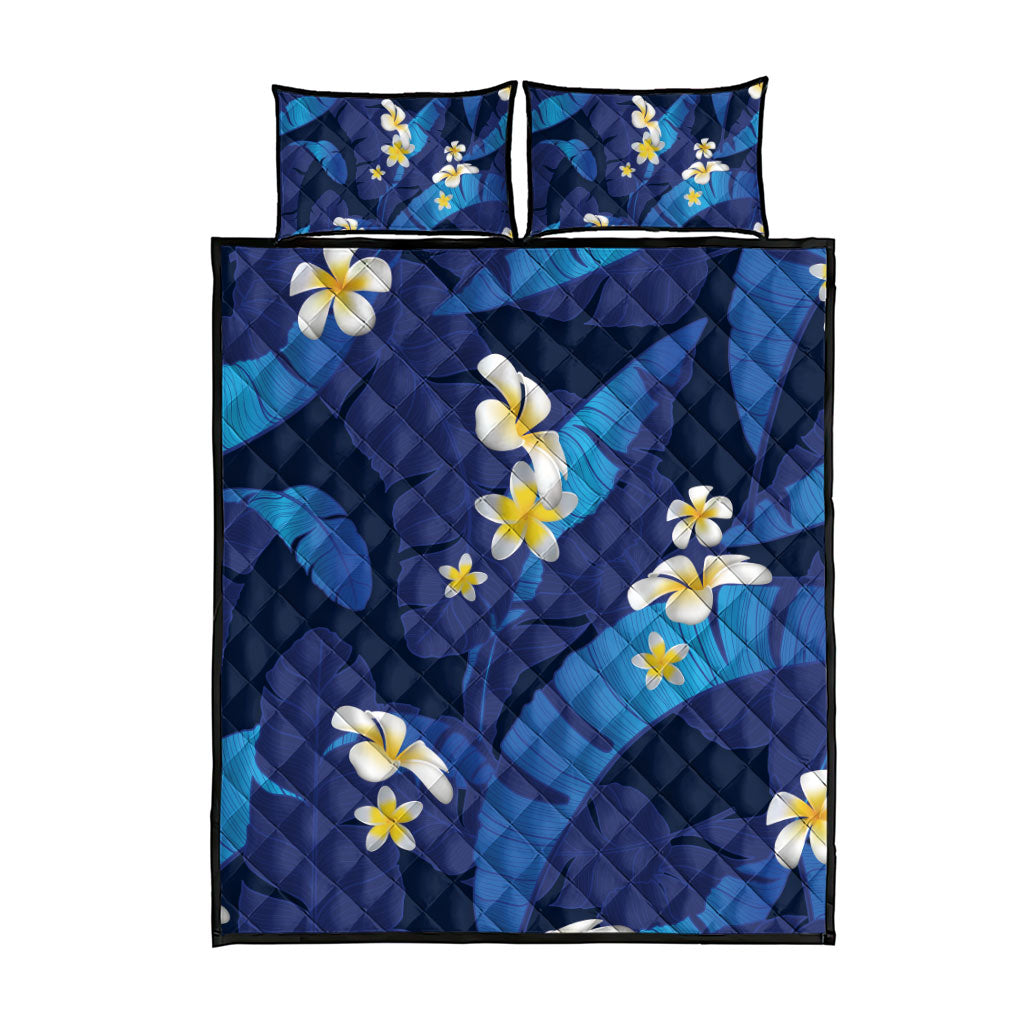 Teal Purple Banana Leaf Hawaii Quilt Bed Set Lau Maia Plumeria Tropical Summer Vibes LT14 - Polynesian Pride