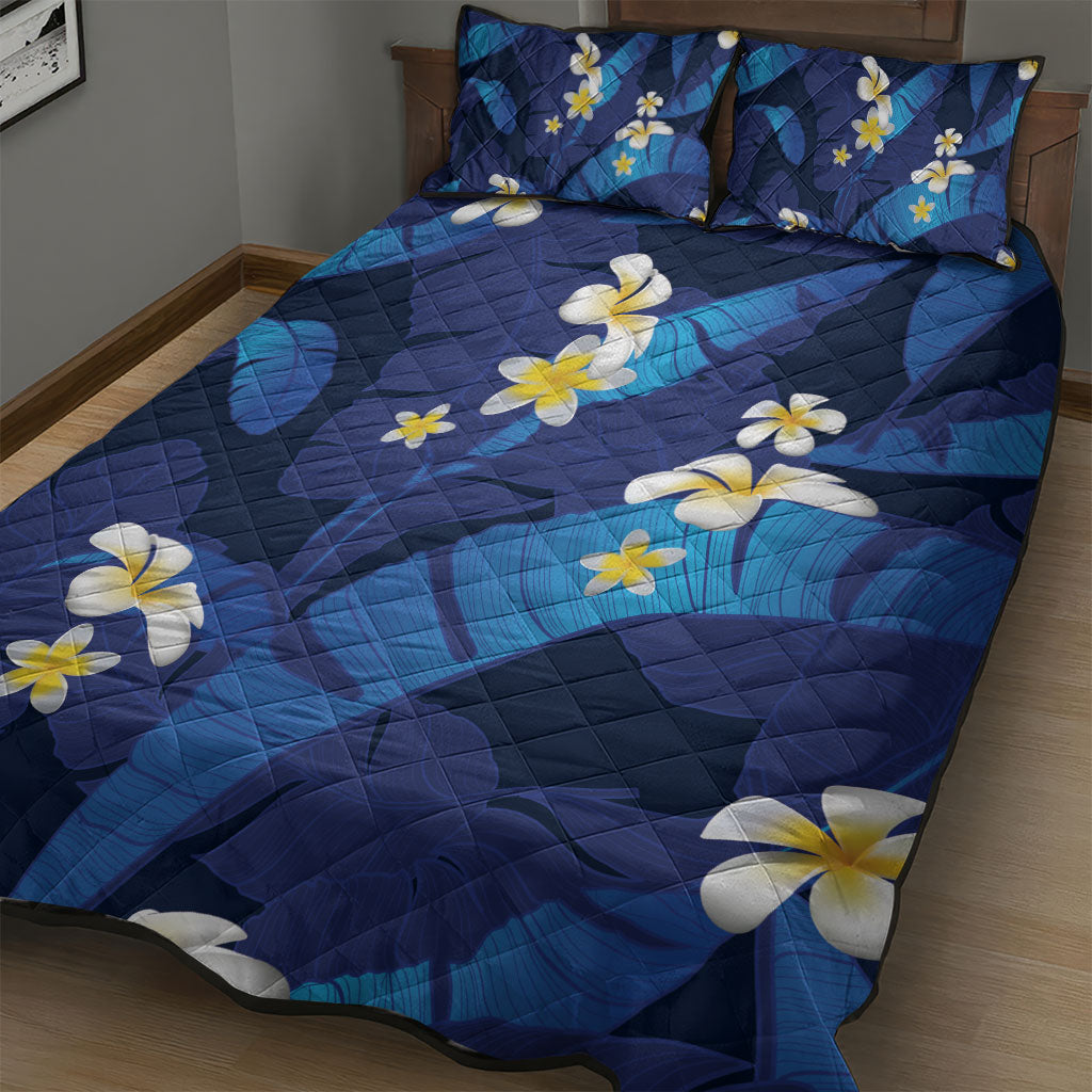 Teal Purple Banana Leaf Hawaii Quilt Bed Set Lau Maia Plumeria Tropical Summer Vibes LT14 - Polynesian Pride