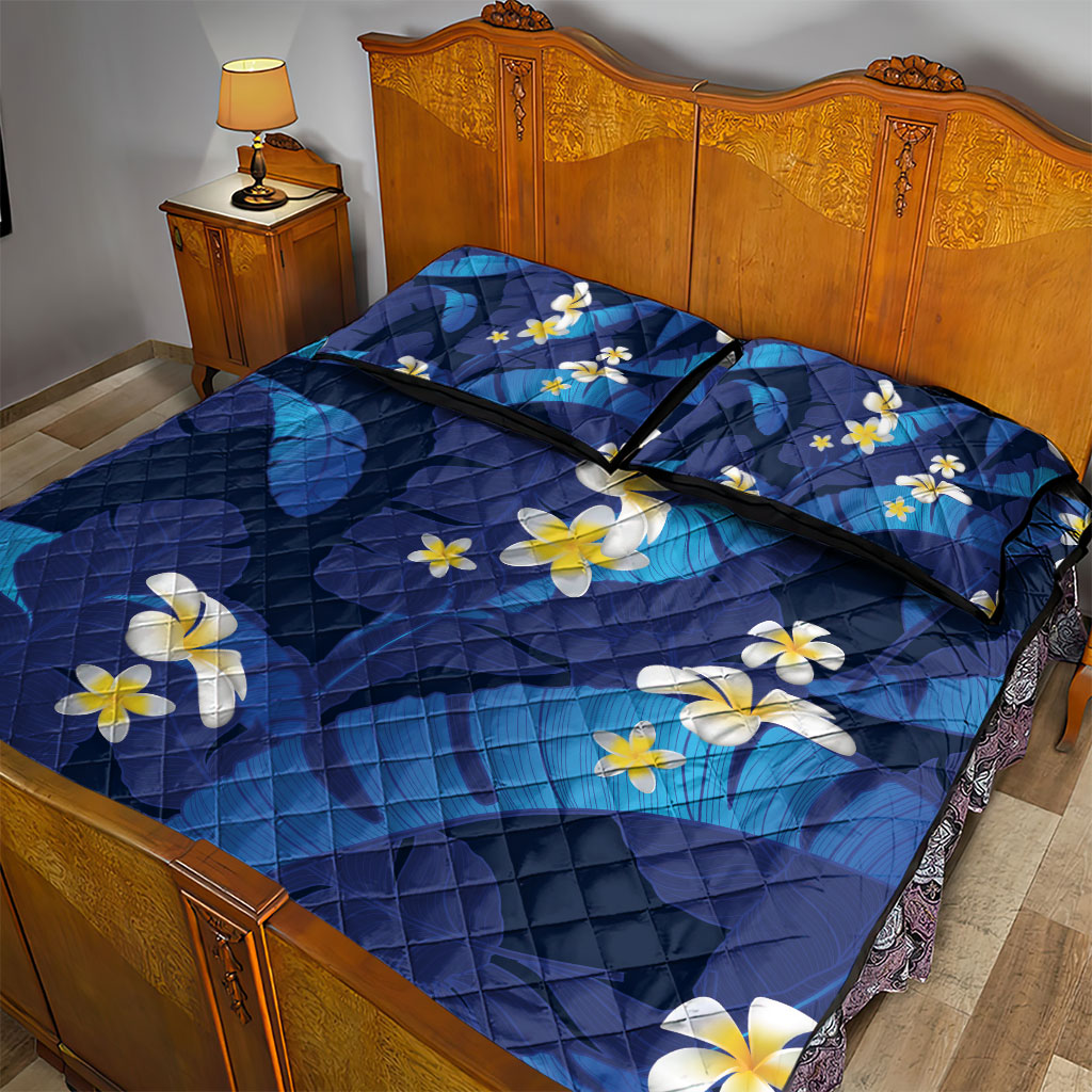 Teal Purple Banana Leaf Hawaii Quilt Bed Set Lau Maia Plumeria Tropical Summer Vibes LT14 - Polynesian Pride