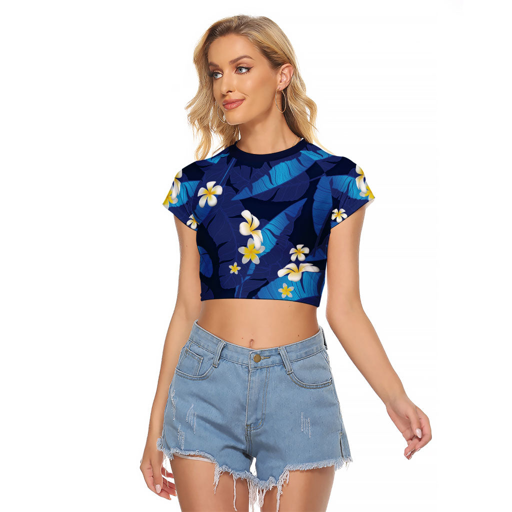 Teal Purple Banana Leaf Hawaii Raglan Cropped T Shirt Lau Maia Plumeria Tropical Summer Vibes LT14 Female Teal Purple - Polynesian Pride