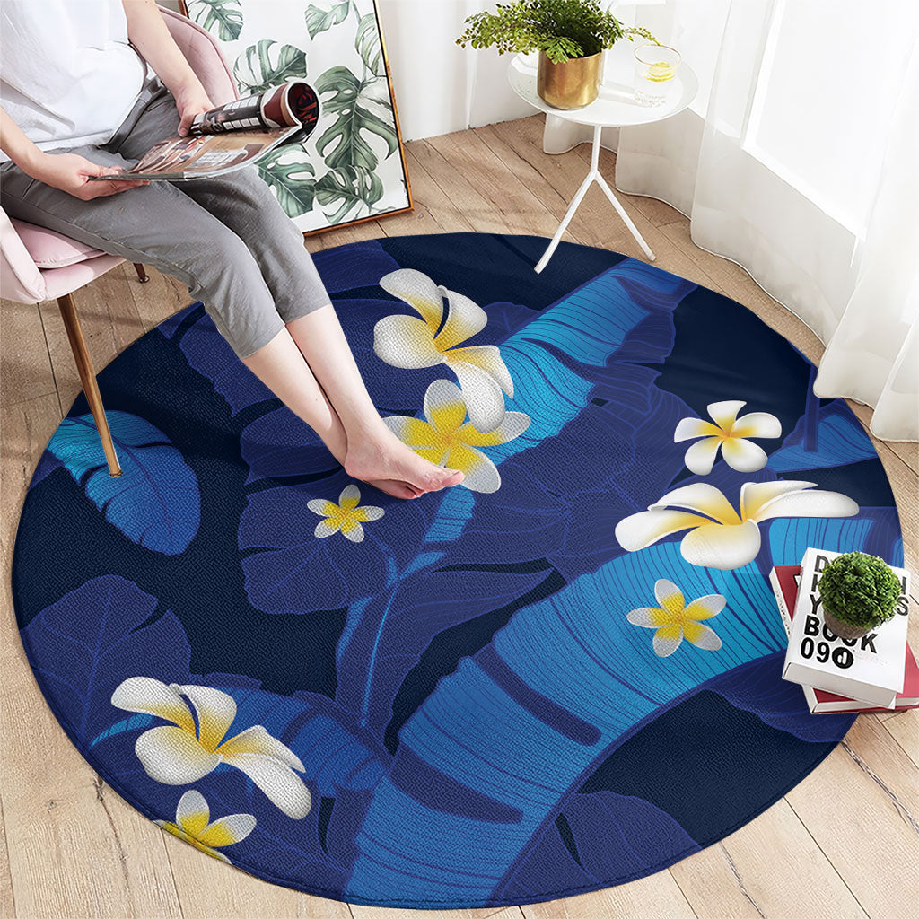 Teal Purple Banana Leaf Hawaii Round Carpet Lau Maia Plumeria Tropical Summer Vibes LT14 - Polynesian Pride