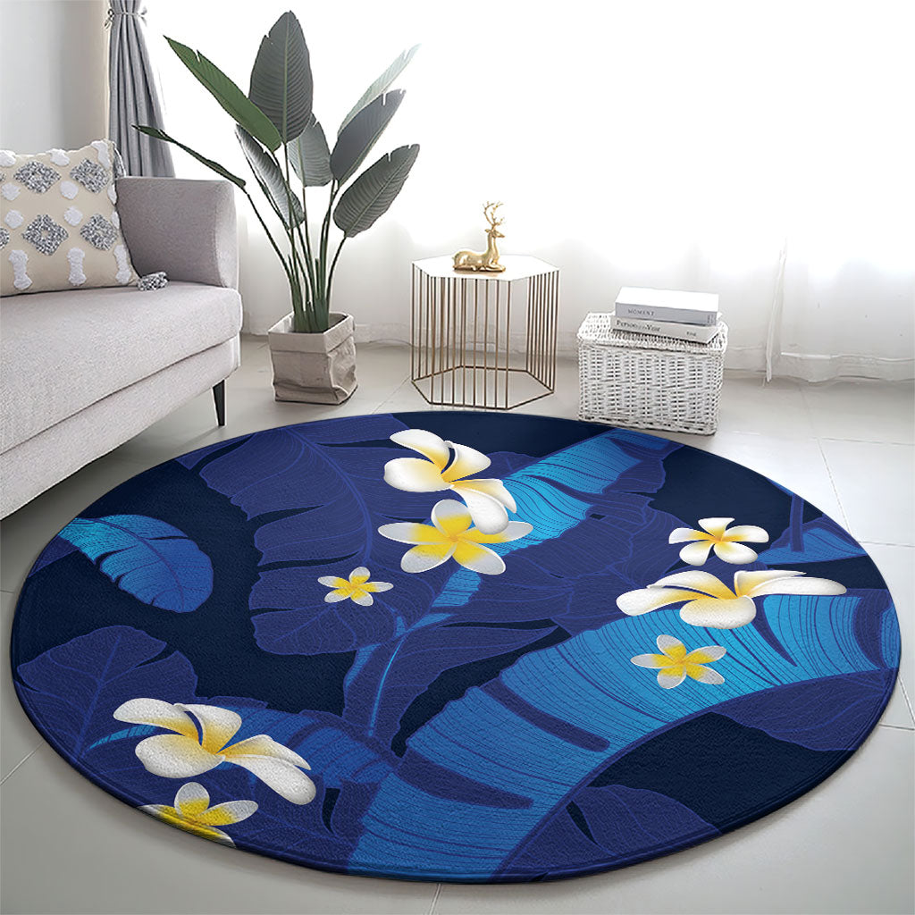Teal Purple Banana Leaf Hawaii Round Carpet Lau Maia Plumeria Tropical Summer Vibes LT14 - Polynesian Pride