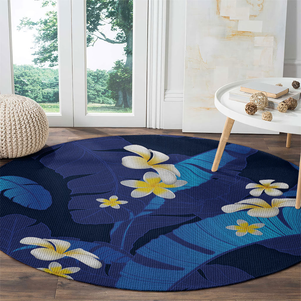 Teal Purple Banana Leaf Hawaii Round Carpet Lau Maia Plumeria Tropical Summer Vibes LT14 - Polynesian Pride