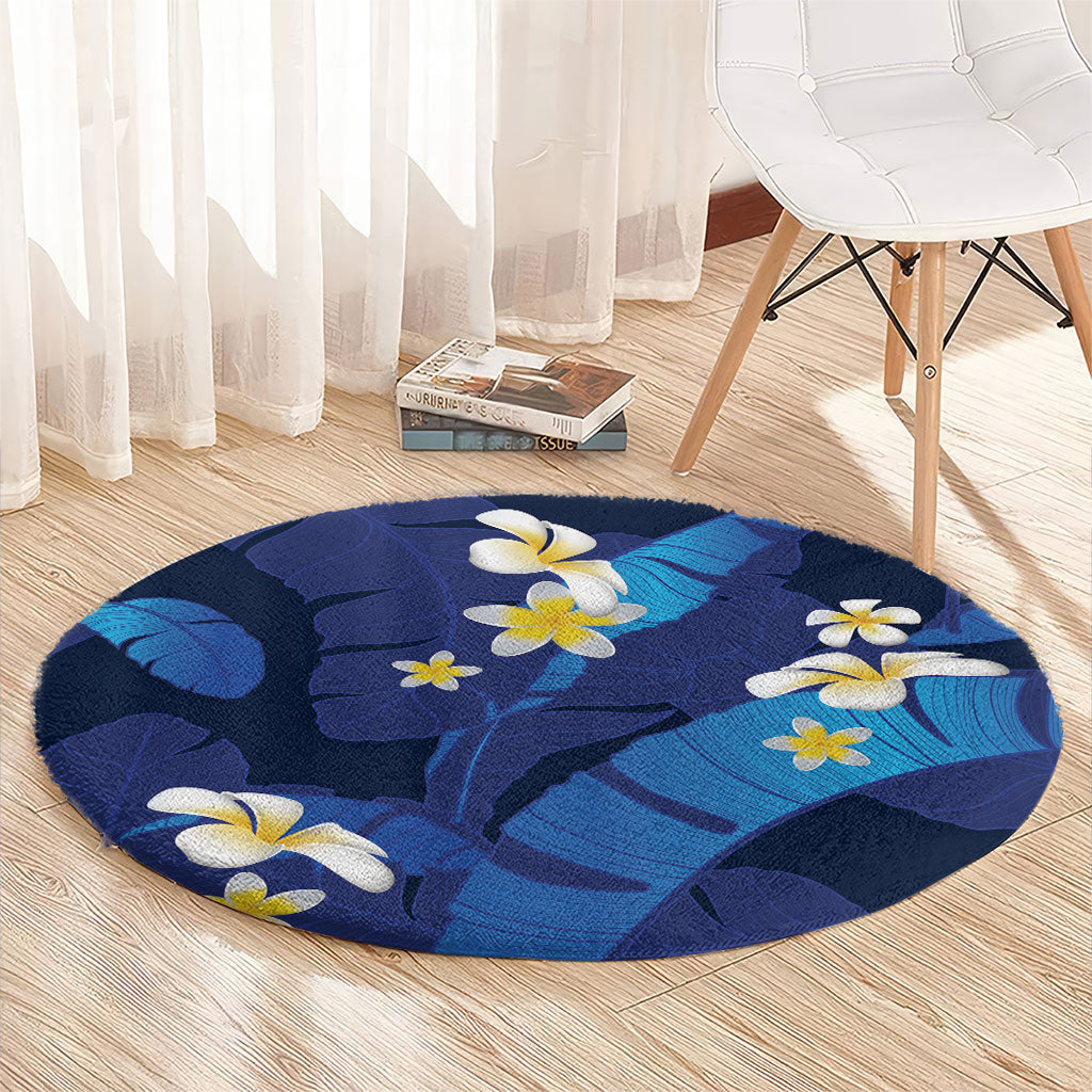 Teal Purple Banana Leaf Hawaii Round Carpet Lau Maia Plumeria Tropical Summer Vibes LT14 - Polynesian Pride