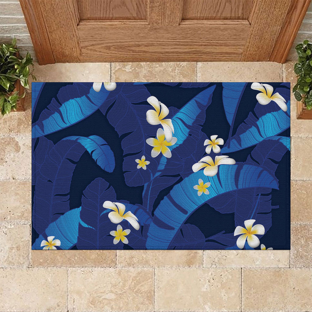 Teal Purple Banana Leaf Hawaii Rubber Doormat Lau Maia Plumeria Tropical Summer Vibes LT14 Teal Purple - Polynesian Pride