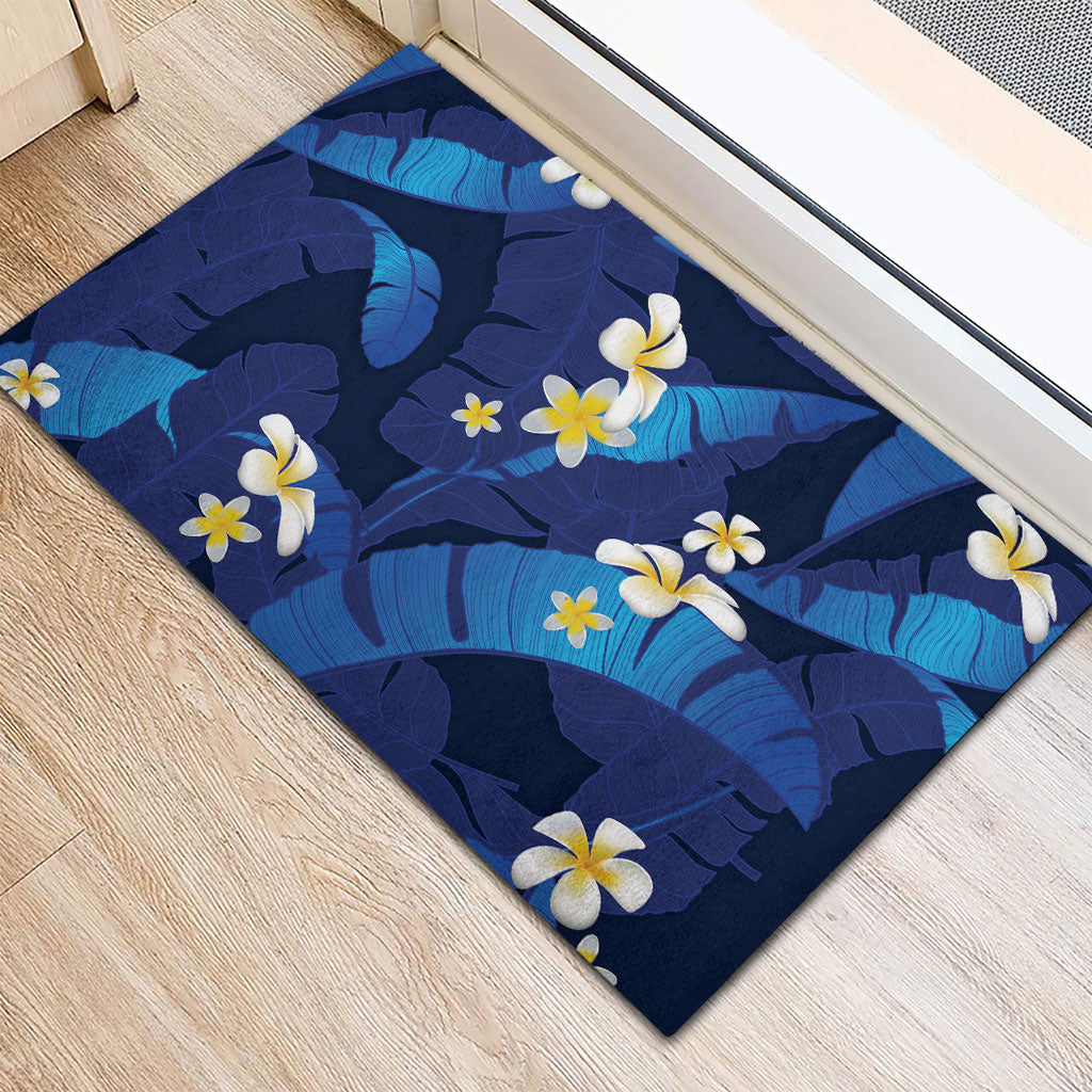 Teal Purple Banana Leaf Hawaii Rubber Doormat Lau Maia Plumeria Tropical Summer Vibes LT14 - Polynesian Pride
