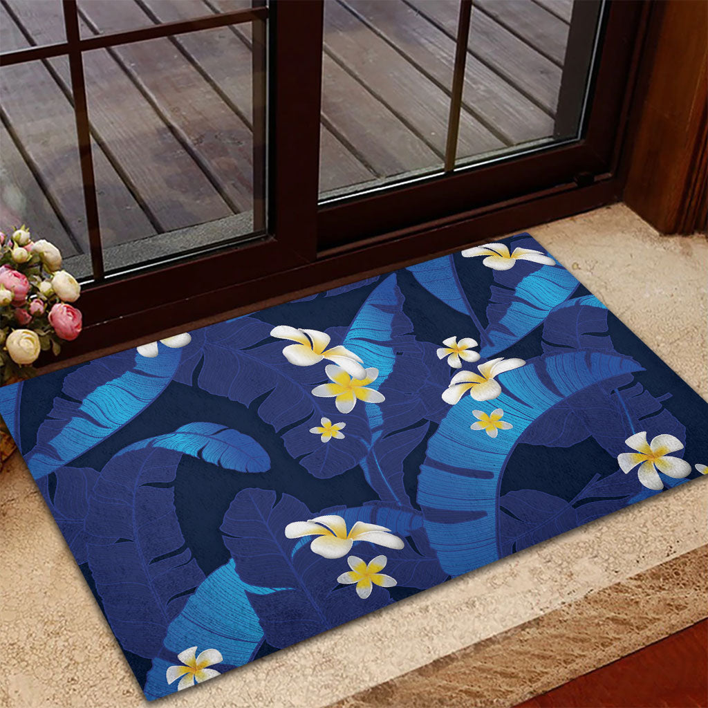 Teal Purple Banana Leaf Hawaii Rubber Doormat Lau Maia Plumeria Tropical Summer Vibes LT14 - Polynesian Pride