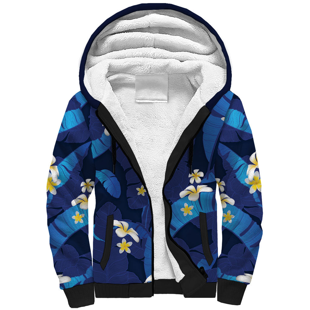 Teal Purple Banana Leaf Hawaii Sherpa Hoodie Lau Maia Plumeria Tropical Summer Vibes LT14 Unisex Teal Purple - Polynesian Pride