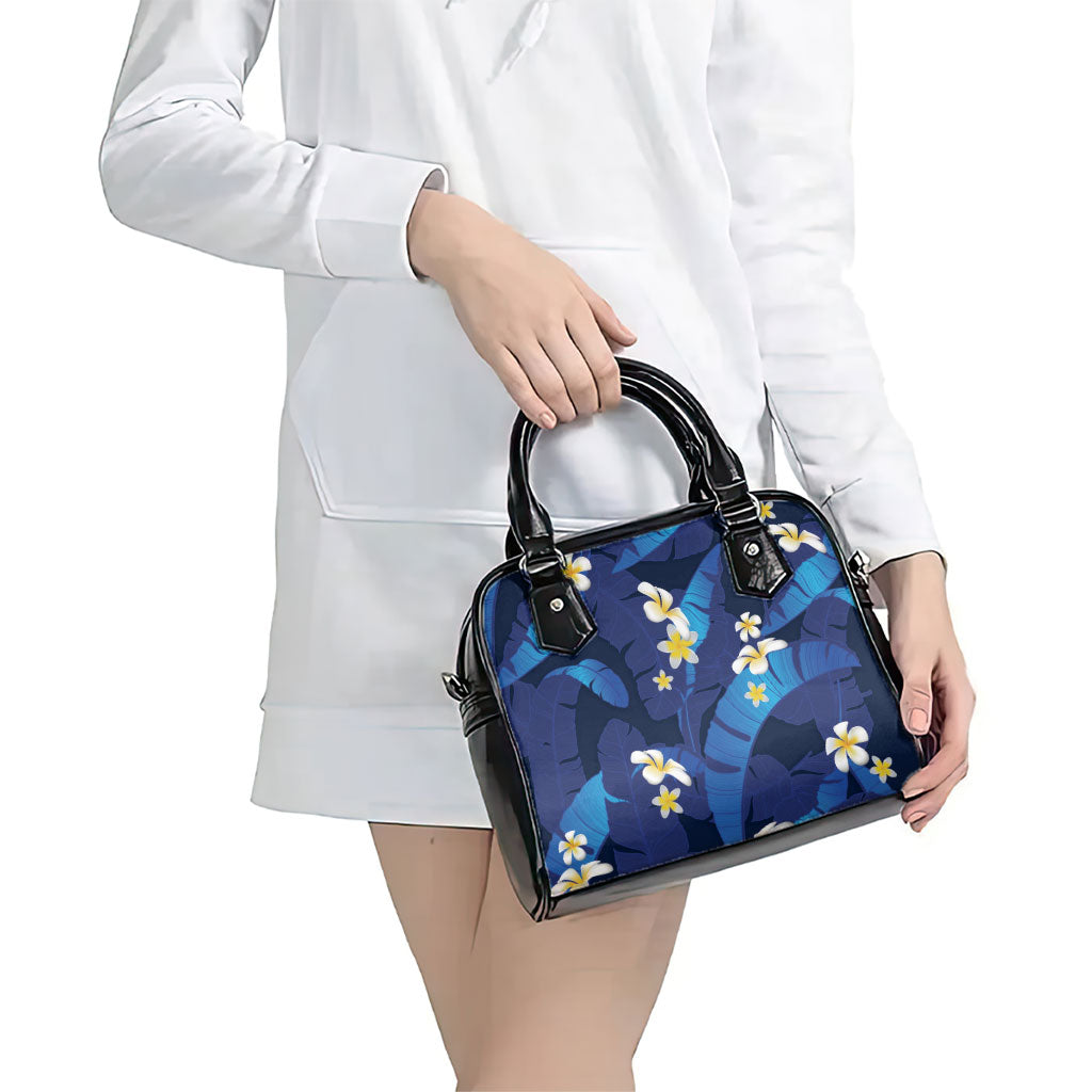 Teal Purple Banana Leaf Hawaii Shoulder Handbag Lau Maia Plumeria Tropical Summer Vibes LT14 - Polynesian Pride