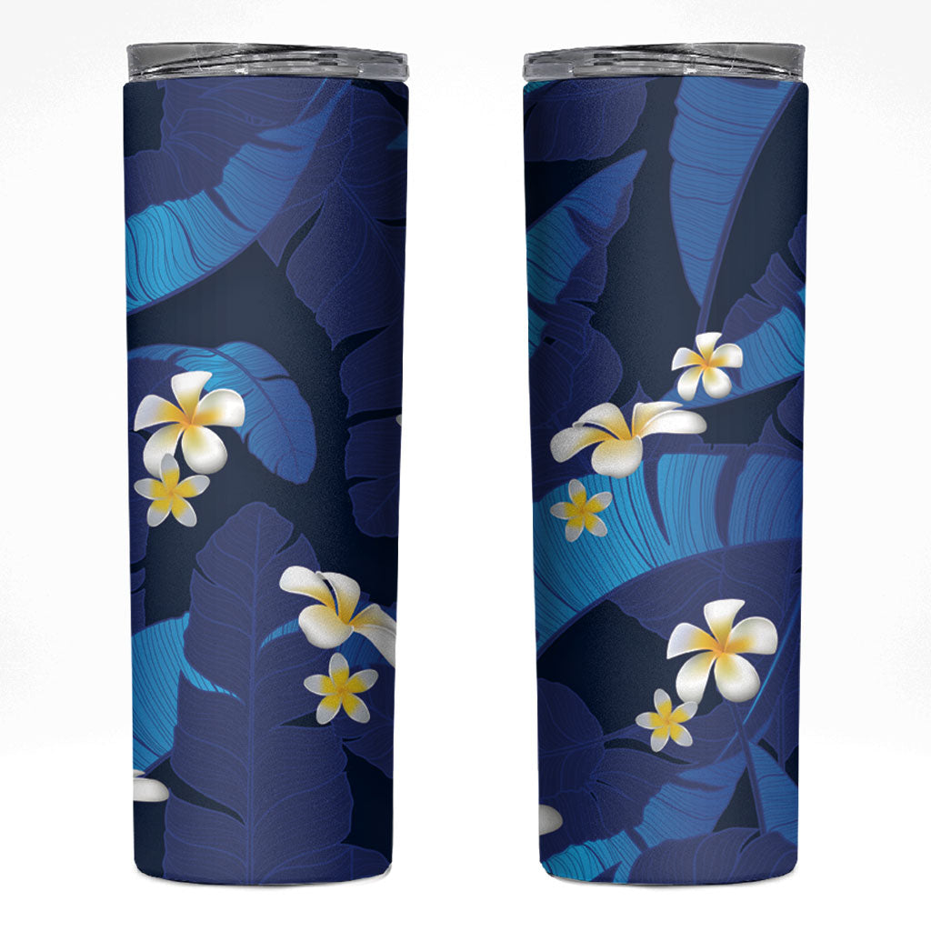 Teal Purple Banana Leaf Hawaii Skinny Tumbler Lau Maia Plumeria Tropical Summer Vibes LT14 Teal Purple - Polynesian Pride