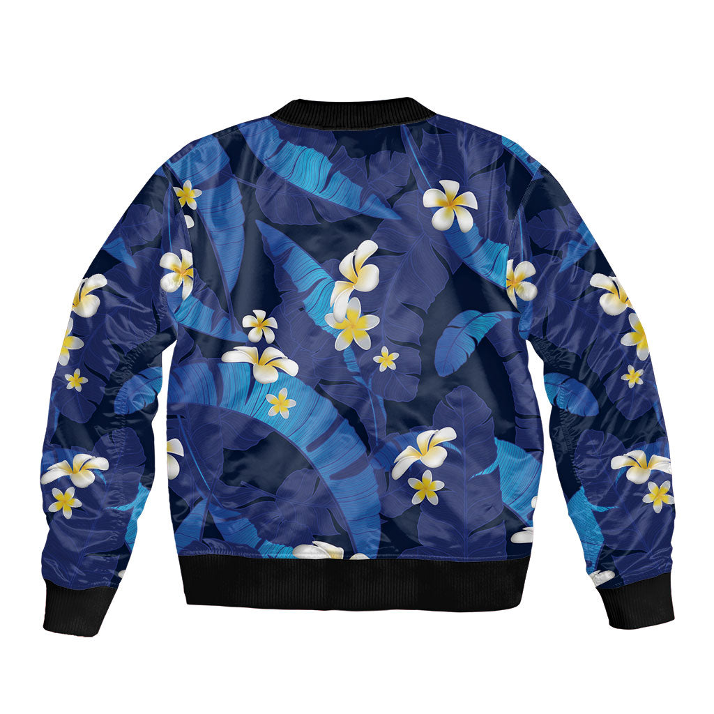 Teal Purple Banana Leaf Hawaii Sleeve Zip Bomber Jacket Lau Maia Plumeria Tropical Summer Vibes LT14 - Polynesian Pride