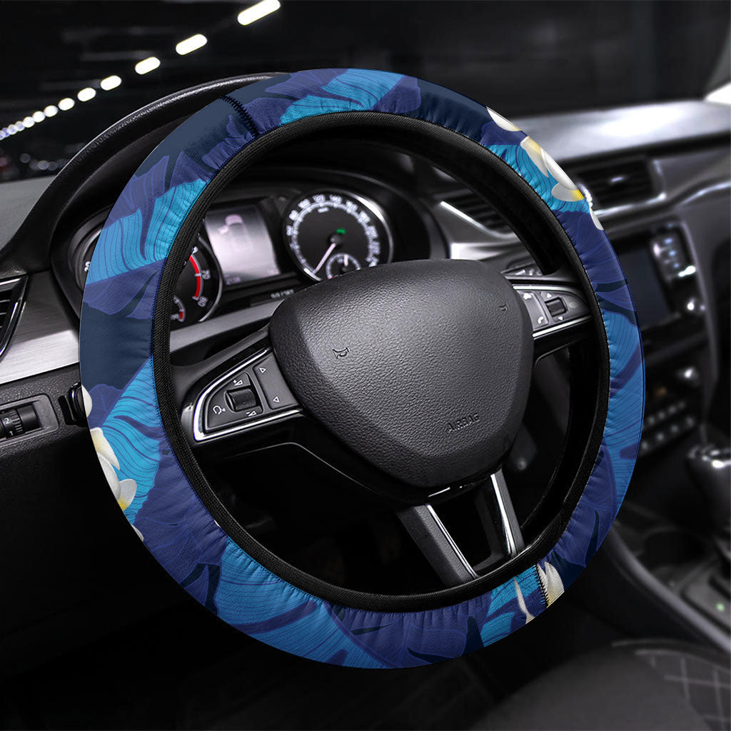 Teal Purple Banana Leaf Hawaii Steering Wheel Cover Lau Maia Plumeria Tropical Summer Vibes LT14 Universal Fit Teal Purple - Polynesian Pride