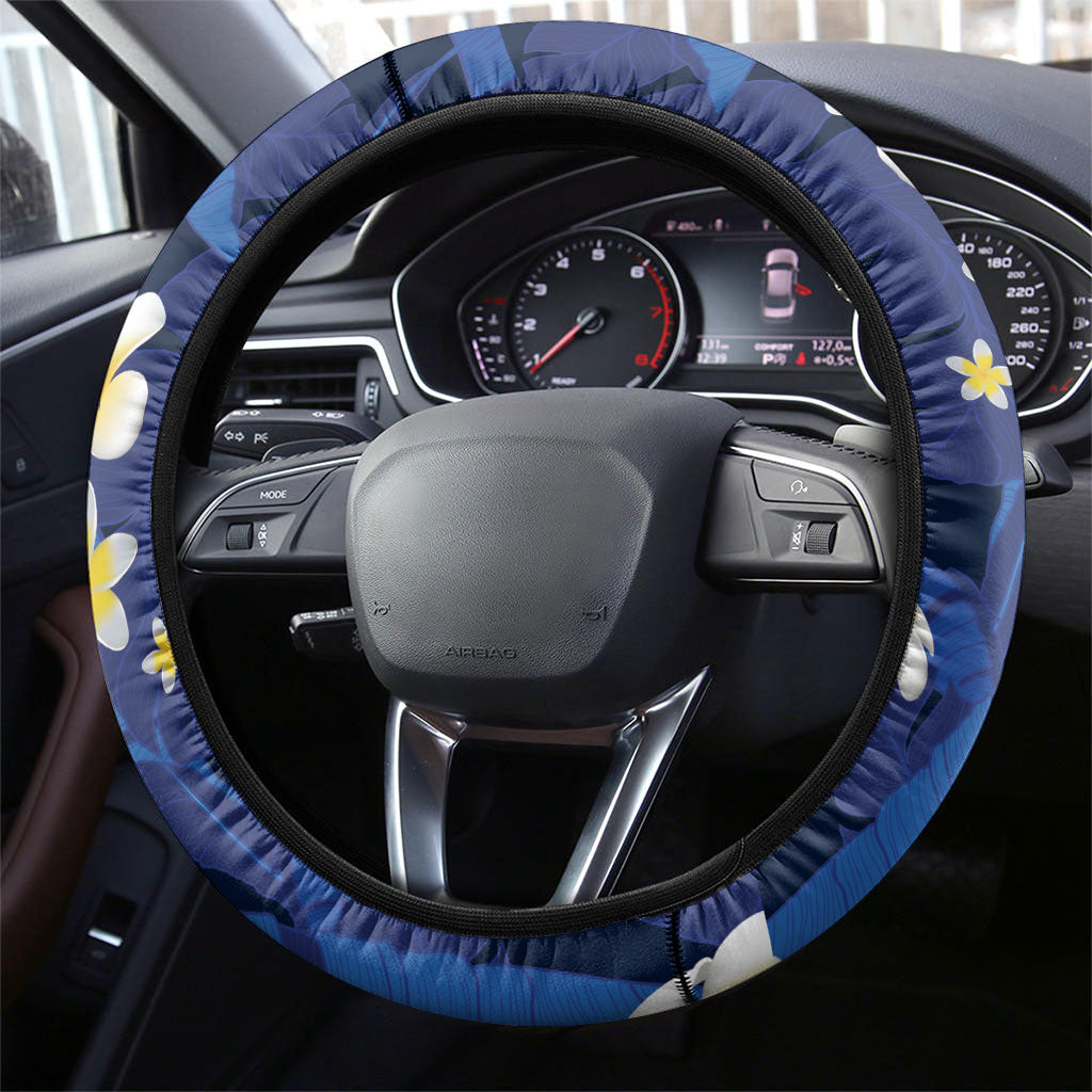 Teal Purple Banana Leaf Hawaii Steering Wheel Cover Lau Maia Plumeria Tropical Summer Vibes LT14 - Polynesian Pride
